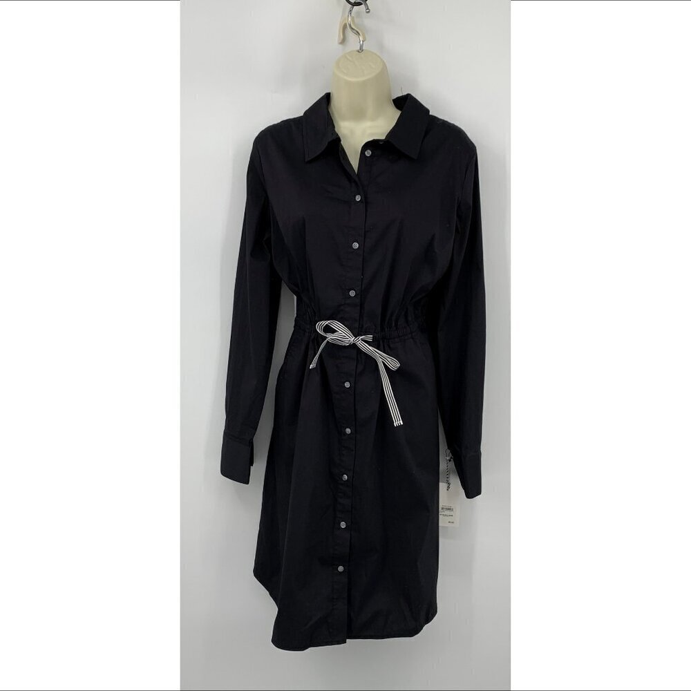 1901 Nordstrom shirtdress dress black button long sleeve poplin new Large